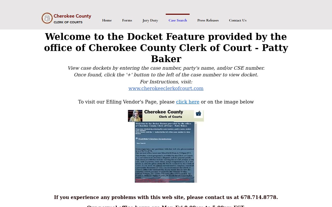 Canton resident lookup through the Cherokee County case search