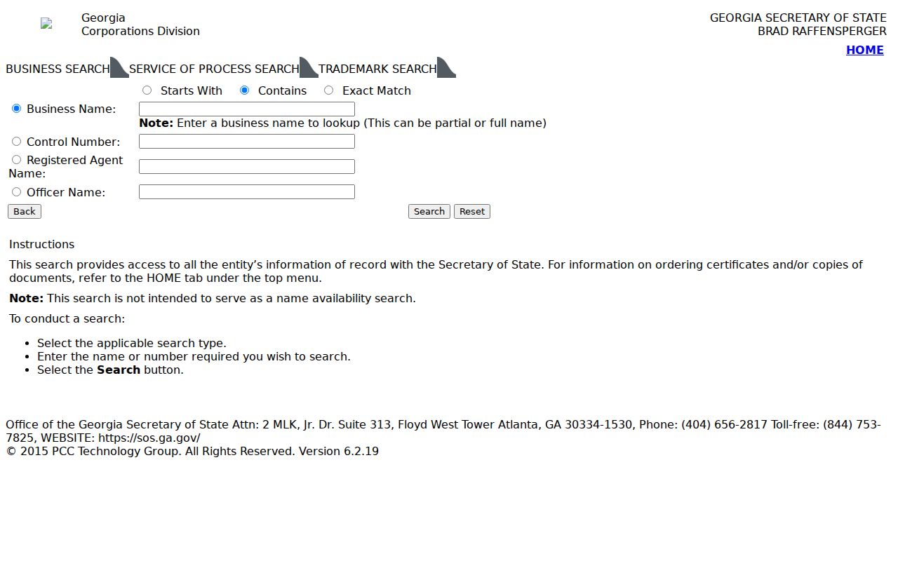 Canton resident lookup through the Georgia business entity search
